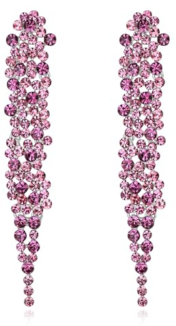 EVER FAITH Boucles d'oreilles pendantes avec strass en cristal pour banquet - Pour femme - Pour bal de promo, mariage, mariée, 8.9 cm x 1.5 cm, Cristal