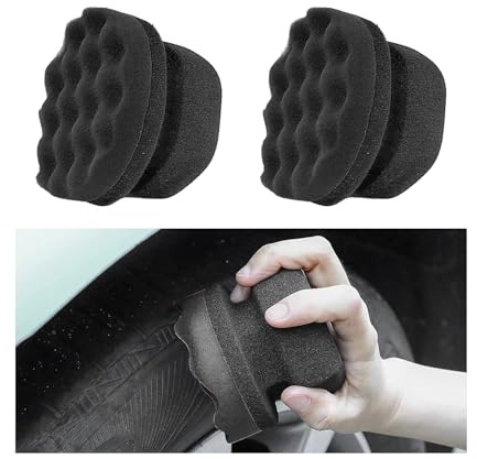 Wevdn 2 aplicadores de brillo de neumáticos, almohadilla de espuma de agarre hexagonal duradera y reutilizable, lavable de forma redonda, esponja de limpieza de neumáticos de coche, accesorios para