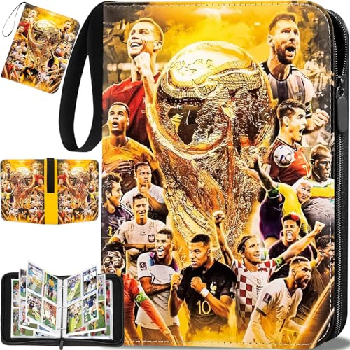 Fussball Karten Sammelalbum,Sammelkarten Album,Fußball Sammelkarten Album,400Fußball Sammelalbum,4Taschen 50 Seiten PU Karten Halter Sammelkartenalben,Sammelkarten mit Reißverschluss und Griffschlaufe