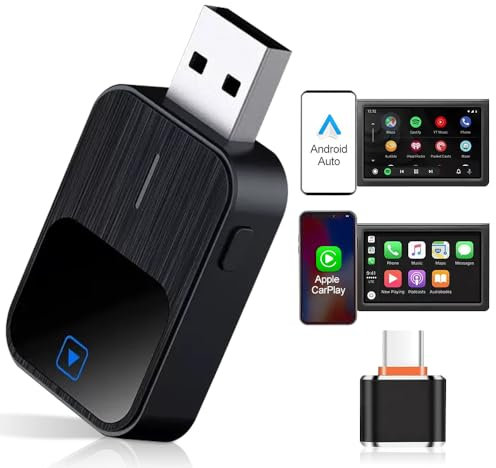 Mineup CarPlay Wireless Adapter, 2 in 1 Chiavetta per Convertire Android Auto/CarPlay Cablato in Wireless, Adattatore wireless Android Auto & Carplay, per Android Auto, supporta iOS 10+ e Android 11+