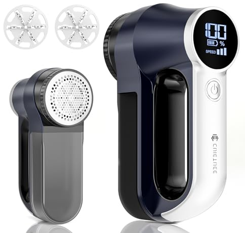 CuieTuee Lint Remover Electric Fabric Shaver Bobble Remover for Clothes Fuzz Remover Debobbler Clothes Lint Shaver Fluff Remover with Led Digital Display 3-Gears Adjustable 6-Blades-Navy Blue