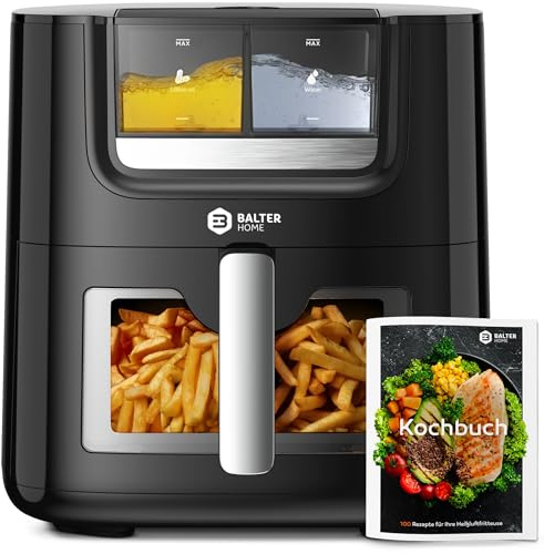 Balter Heißluftfritteuse Airfryer mit Öl- & Wasser-Spray Funktion für extra knusprige Speisen, 7,2L XXL, Heissluftfriteuse mit Sichtfenster, 10 Programme, Air Fryer, inkl. 100 Rezepte, HL-710