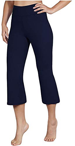 Läderleggings midja ficka sport fitness yoga breda ben byxor löparleggings, Marin, M