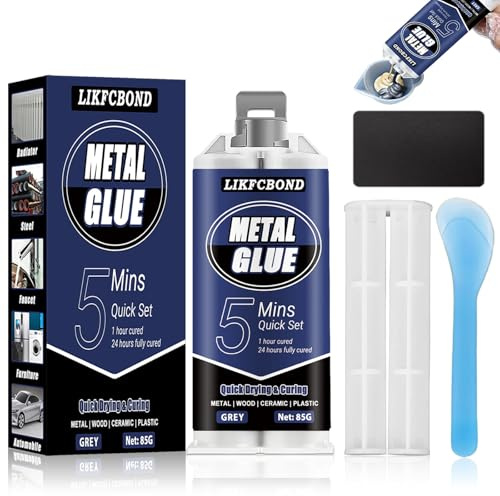 LIKFCBOND Colle Métallique, 85g Colle Epoxy Métallique, Colle Metal Extra Forte, Colle Epoxy Métal Bi-composant, Soudure a Froid Metal, Adhésif Epoxy Ultra Résistante pour Métaux, Inox et Aluminium