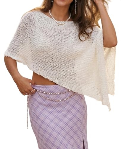 Edhomenn Womens Sheer Poncho Top Summer Beach Coverups Y2k Crochet Shawl Jumper Asymmetrical Hem Lightweight Bloero Cape Top