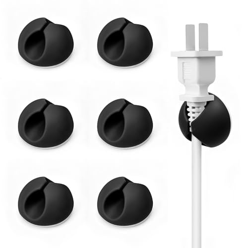6 clip fermacavi, organizer autoadesivo per la gestione dei cavi, supporto per cavi nero, 20 mm rotondo a foro singolo, organizer per cavi, scrivania, casa, ufficio, cavi USB, cavi di ricarica, 20 x