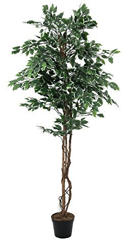 Silverficus Benjamini med naturstammar, 1008 blad, 180 cm hög – konstgjord växt björkfikon, ficus, Benjamina konstträd
