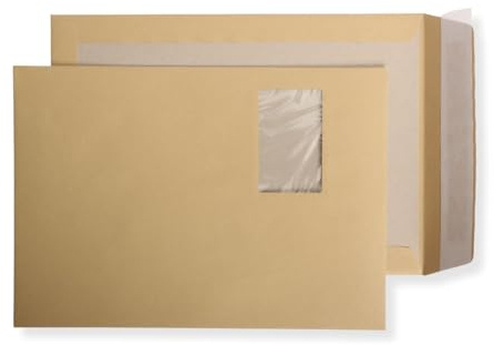 600 St. C4 Papprückwand Versandtaschen mit Fenster braun 120 gr. Kuvert Haftklebend Briefumschläge HK Briefhüllen