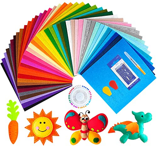 Anstore 42pcs Fabric Felt Sheets, 30x30CM Colored Craft Squares With 5pcs Sewing Accessories Set for DIY Wedding, Christmas Decorations
