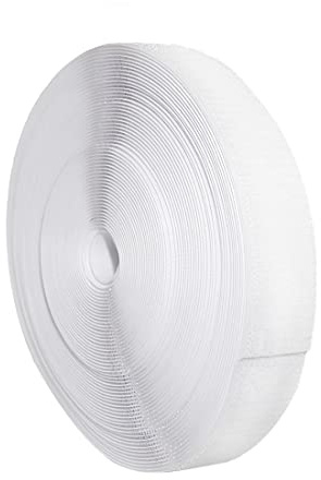 25 Metros/Belcro de Coser - Sólo Una Cara: Felpa - Fuerte Agarre, Rollo de Belcro para Unir Cortinas, Alfombras, Telas, Cinta de Cierre, Hook and Loop, (20mm Felpa, Blanco)