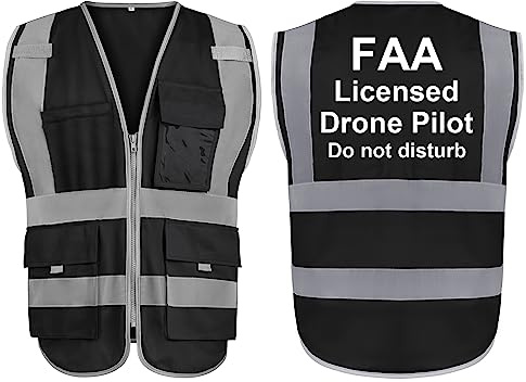 TOPTIE FAA Gilet da pilota per droni Gilet ad alta visibilità 9 tasche Gilet di sicurezza riflettente per operatore di droni, comodo e indisturbato, accessori per droni, conforme agli standard