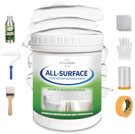 styleonme Tub and Tile Paint White, 50-60sq.ft, Bathtub Washbasin Toilet Ceramic Tile and Kitchen Countertop Refinishing, Odorless and Non-Toxic Heavy Glaze Epoxy Resin Coating
