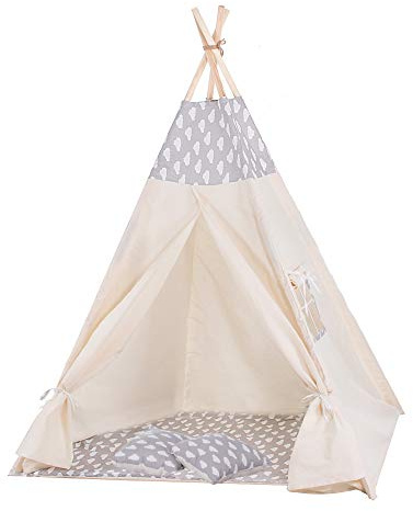 SPRINGOS Tienda de campaña Infantil Tipi, Alfombra de Suelo, cojín de algodón, 160 x 120 x 100 cm