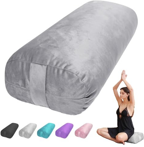 TokSay Yoga Bolster Pillow for Restorative & Yin Yoga - Meditation Pillow with Velvet Cover - Rectangular (Gray)
