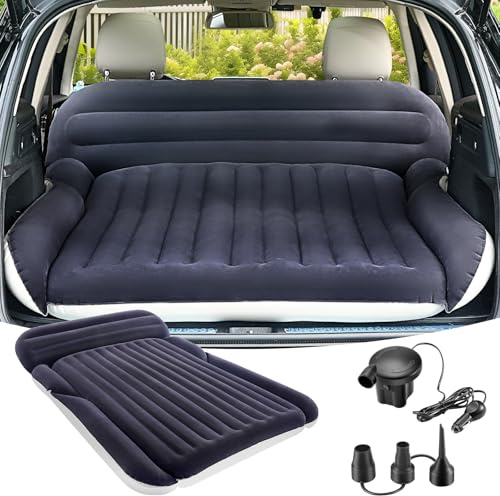 KMZ SUV Luftmatratze mit 2 Kissen – Dickere und Beflockung Auto-Bett – Bewegliche Reisen Matratze für Camping & Outdoor – Schnelles Aufblasbare & Entleeren mit elektrische Luftpumpe