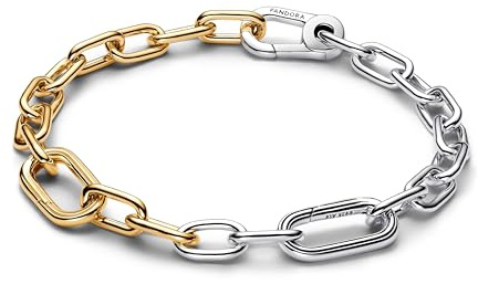 PANDORA Pulsera de eslabones plata de ley con aleación metálica chapada en oro de 14 quilates y circonitas, Compatible ME, Tamaño: 15 cm, 563689C00-1