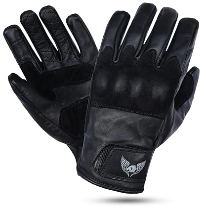 Leatherick Gants de Moto en Cuir de Vachette pour Hommes - Gants de Moto durables et compatibles avec Les écrans tactiles avec articulations en Cuir suédé de Protection certifiées CE (Noir, X-Large)