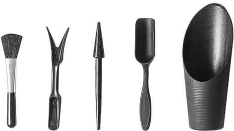 VOANZO Ensemble de 5 Outils pour Plantes succulentes, Outils de Plantation de Plantes succulentes avec Brosse de Nettoyage, Outils de rempotage pour Jardin, Plantation à Domicile, Entretien(Noir)