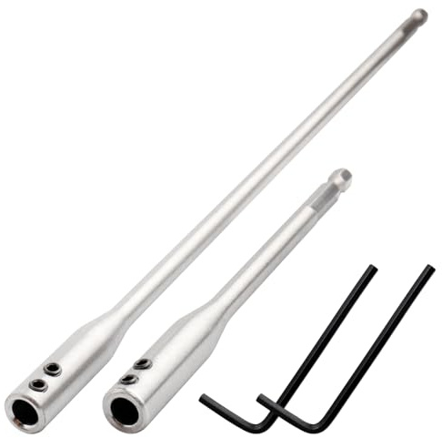 Mesee 2 Pieces 1/4 Extension Drill Bit Set for Round Shank Drill Bits, 150mm & 300mm Extra Long Wood Spade Bit Extension with Allen Keys Forstner Bits Holder Extension Rod with 1/4 Hex Shank