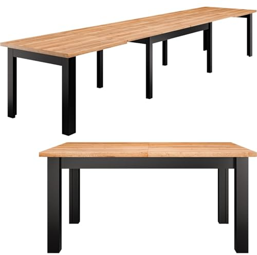 Gilberto Esstisch Ausziehbar Holz Buche – Esszimmertisch Massiv 200-440 cm – Küchentisch Esszimmer Wohnzimmer Modern – Holztisch Design Ausziehtisch Für Essen Dinning Küchen Stil Groß Schwarz