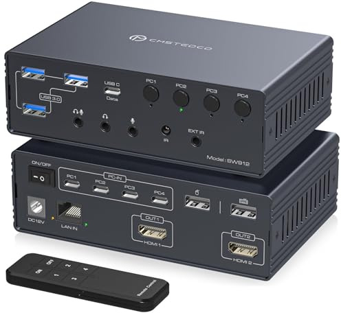 VEDINDUST 4K120Hz USB C KVM Switch Docking Station 2 Monitors 4 Laptops Thunderbolt Docking Station Dual Monitor for Support Extended/Mirrored Mac and Windows