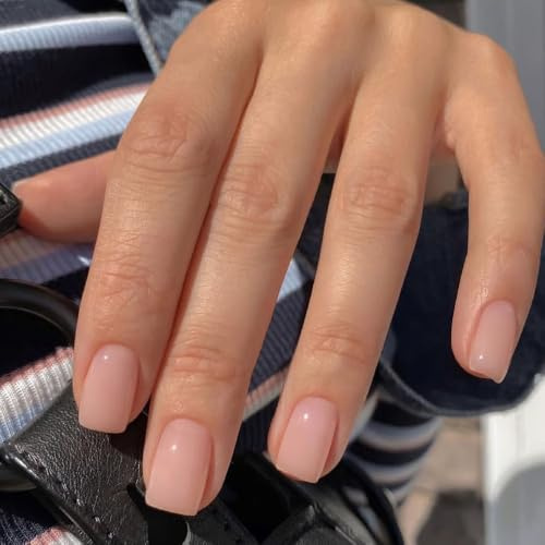 Ceboic 24 Pezzi Rosa Nude Unghie Finte Corte Quadrate, French Press on Nails, Eleganti Acrilico Copertura Completa Unghie Artificiali, Naturali Riutilizzabili Premere sulle Unghie per Donna Ragazza