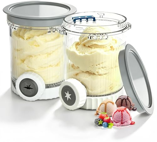 2 stycken isbehållare för glass, 480 ml Deluxe behållare, tubs tillbehör med lock, halkfri behållare för Ninja Swirl Nc700 och Nc701 för glassförvaring, diskmaskinssäker, BPA-fri, grå