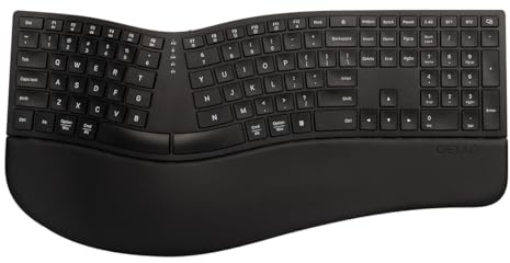 (Upgraded) DELUX Ergonomic Wireless Keyboard w Cushioned Wrist Rest, Wave Keys, 2.4GHz & Bluetooth Connection, Full Size Wireless Rechargeable Computer Keyboard for Windows, Mac OS, Laptop, PC (GM909)