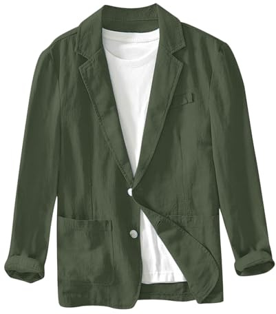 Duohropke Sakko Blazer de lino para hombre, chaqueta de traje de ocio con dos botones, abrigos deportivos ligeros de manga larga, camisa de verano, camisa de lino, chaqueta de traje, monocolor