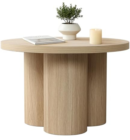 Hometopia Couchtisch Rund in Naturholzoptik, Moderner Tisch für Wohnzimmer, Kaffeetisch aus Holz, Ø 60 cm × H 40 cm