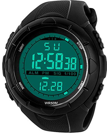 BHGWR Herren Digital Quarz Uhren mit schwarz Silikon Armband 50M Wasserdicht Militär Sportuhr mit Wecker/Timer/Sig LED Armbanduhr für Männer Jungen