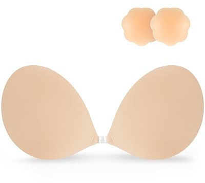 Niidor Adhesive Bra Strapless Sticky Invisible Push up Silicone Bra for Backless Dress with Nipple Covers Nude(A Cup)