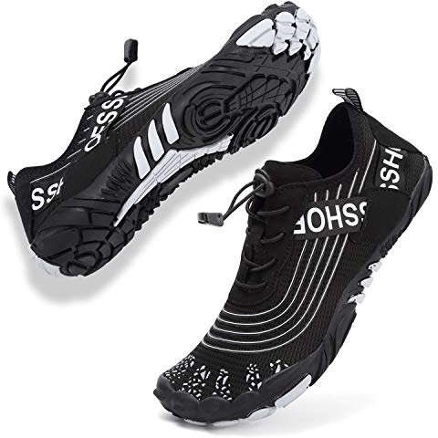 Topwolve Chaussures Aquatique Homme Femme Barefoot Chaussures de Trail Running Léger Séchage Rapide Chaussures de Plongée Surf Natation pour Piscine et Plage Bain,Noir,37 EU