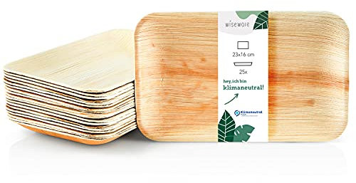 wiseware Palmblatt Teller - 25 Stück Einwegteller rechteckig 23 x 16 cm - biologisch abbaubares Palmblattgeschirr - kompostierbares Partygeschirr - Bio Einweggeschirr
