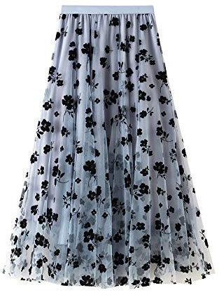 Geagodelia Gonna Donna Elegante in Pizzo Gonna Lunga in Tulle Vita Alta Elastica A-Linea Gonna da Spiaggia Floreale 3D per Vacanze Casual Ragazza Regalo (Blu, One Size)