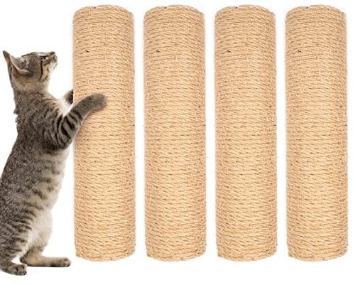 4PCS 10 Inch Scratching Post with Natural Sisal Rope - Cat Scratch Pole, Tree, and Posts for Indoor Cats - Replacement Part Accessories for DIY Tower and Hammock