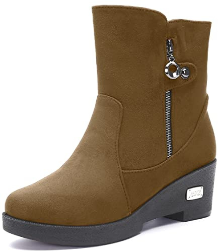 Gaatpot Bottes et Bottines d'Hiver Femme Botte De Neige Chaudes Cheville Chaussures Fourrées pour Compensée Talons Boots Brun EU41=CN42