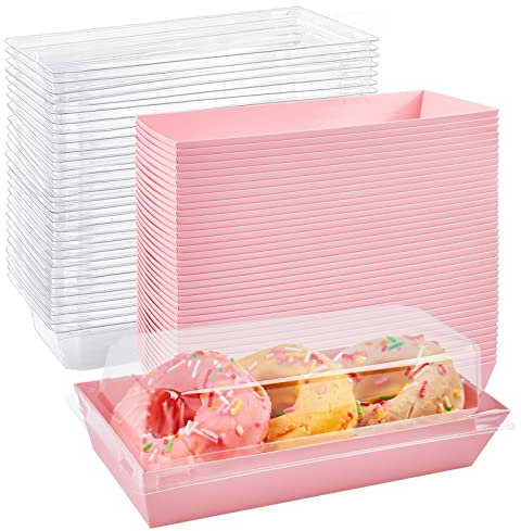 Ocmoiy Charcuterie Boxes with Clear Lids, 50 Pack Pink Bakery Boxes, Cookie Boxes, Small Treat Boxes for Pastry, Sandwich, Cupcakes, Strawberries, Dessert To Go Containers