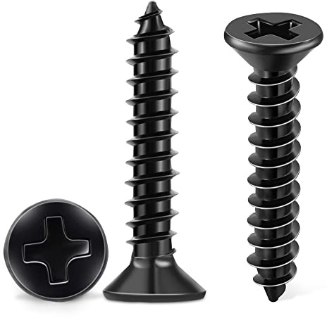 100 PCS #10 X 1-1/4 inch Black Oxide Coated Flat Head Phillips Wood Screws, Stainless Steel 18-8 (A2) Fully Threaded No.10 X 1.26'' Multipurpose Screw by TPOHH
