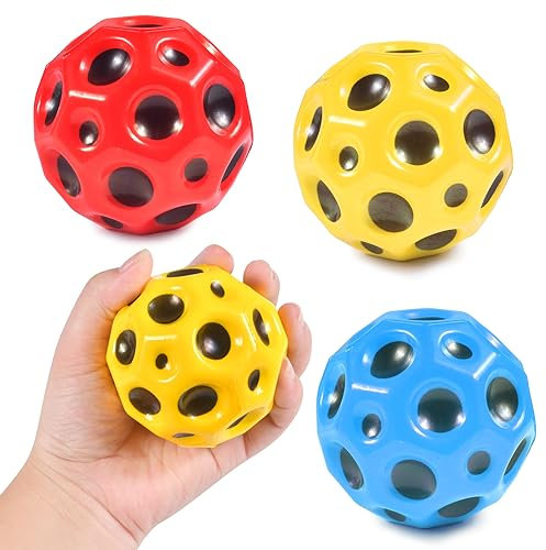 Qooloo 3-Piece Moon & Space Balls: Mini Bouncing, Ultra High Bouncy with Sound Effects, Meteor Spaceballs - Sport Training Toys for Indoor & Outdoor Play