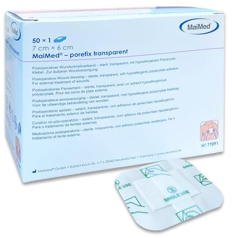 Pflaster wasserfest 7 x 6 cm Wundpflaster steril transparent - wasserdichtes Pflaster nach OP Duschpflaster - selbstklebender Verband einzeln verpackt 50 Stück