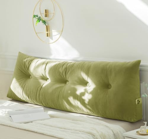 PIURUF Coussin triangulaire pour tête de lit double/très grand lit, coussin de soutien de dossier en velours de luxe pour le repos et la lecture, 200 x 40 x 12 cm (120 x 40 x 12 cm, vert)