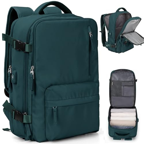Kommodum - Zaino viaggio Bagaglio a Mano 45x20x30 Borsa da Cabina per Voli Aereo Porta PC Uomo Donna Laptop Computer Portatile fino ai 15,6” con ricarica USB KM05 VERDE