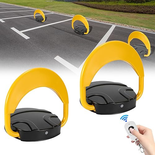 Randaco 2x Parkplatzsperre Klappbar, Parkpfosten mit Fernbedienung, Antikollision 180° IP67, Mit 4 Fernbedienungen Reichweite 20m, Intelligente Auto-Parksperre Alarmfunktionen