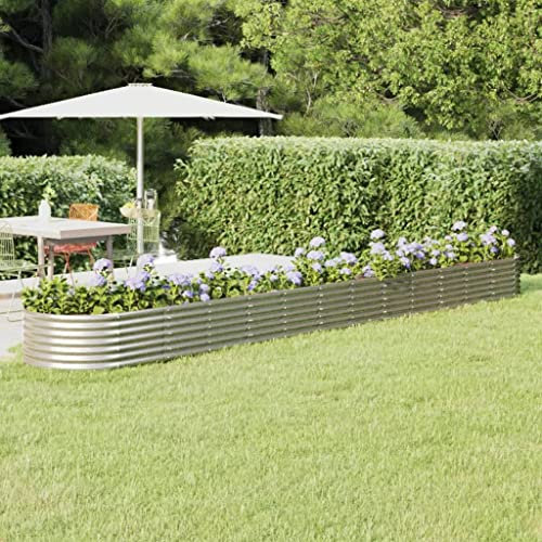 puraday Jardinière surélevée pour jardin 512 x 80 x 36 cm - Jardinière pour plantes, terrasse, potager, spirale d'herbes - XXL - Jardinière surélevée en métal - En acier - Argenté