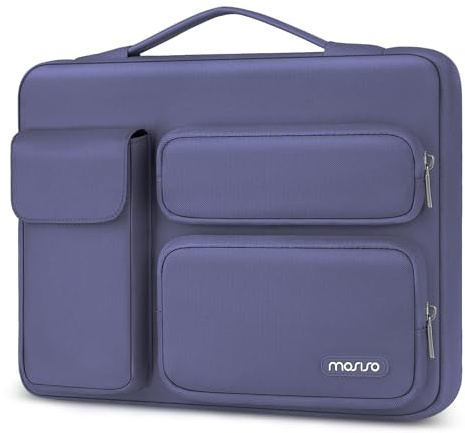 MOSISO Housse Ordinateur 13-13,3 Pouces Compatible avec MacBook Air/Pro 13/Pro 14, HP Dell ASUS Lenovo,Pochette PC Ouvert Latérale avec 2 Surélevées&1 Poche à Rabat,Gris Lavande