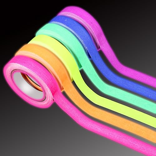 6 Rolls Neon Gaffer Cloth Tape, Fluorescent UV Blacklight Reactive Tape Glow in The Dark Neon Tapes Bright Spike Tapes for Glow Party Stage Decorations, Coding Floors Marking, 10mm x 5m
