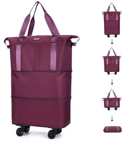 Gloyuda Faltbare Reisetasche mit Rollen, 74cm Kleidersack Tasche mit Rollen, Handgepäck Tasche Faltbar, Faltbare Reisetasche Kleidersack, Travel Bag, Reisetasche Groß (Lila)