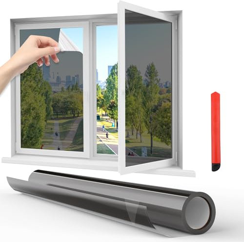 Fentar Pellicola per Vetri Finestre Privacy 200 x 44.5 cm, Pellicola Oscurante Impermeabile, Anti-UV, Autoadesive, Protezione Dalla Privacy, per Ufficio Bagno Casa Sala di Riunione (Nero)