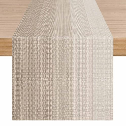 ViaElayu Tischläufer Braun Modern Tischdeko Abwaschbar Table Runner Kurz Tisch Läufer Boho Streifen Beige Farbverlauf Tisch Dekoration für Esstisch Drinnen Urlaub Party Couchtisch Deko 40x140cm